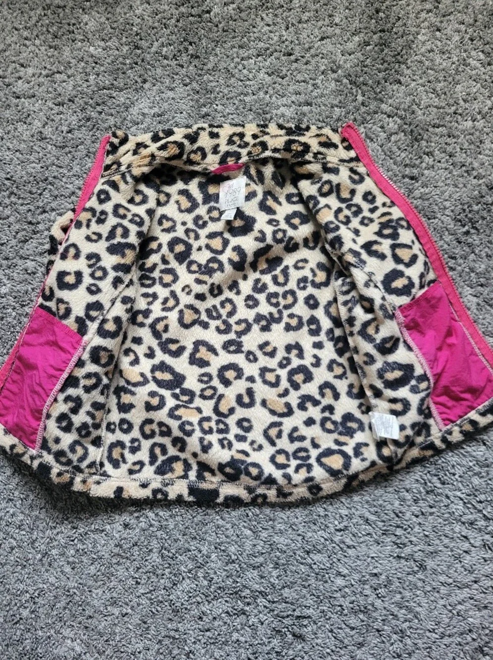 The Children Place Place Girls' Leopard Sherpa Jacket with Pink Zipper Size 4T
